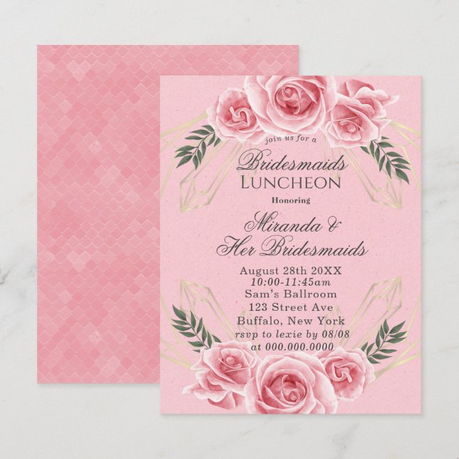 Dusty Rose Floral Bridesmaids Luncheon Invitations (Devant / Derrière)