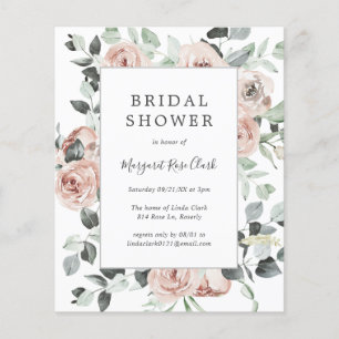 Dusty Rose Floral Budget Bridal Dusche Einladung Flyer