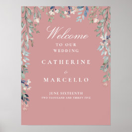 Dusty Rose Floral Cascade Wedding Willkommenszeich Poster