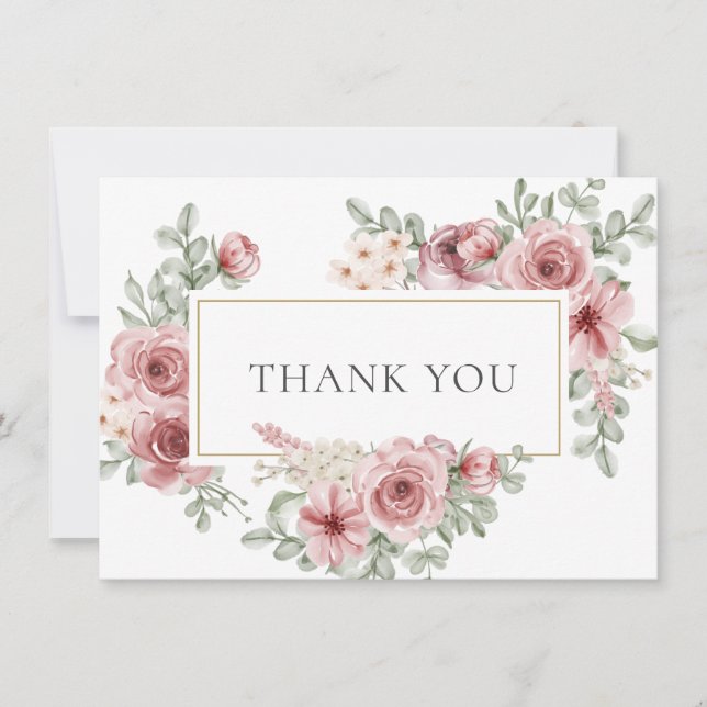 Dusty Rose Floral Dankeskarte (Vorderseite)