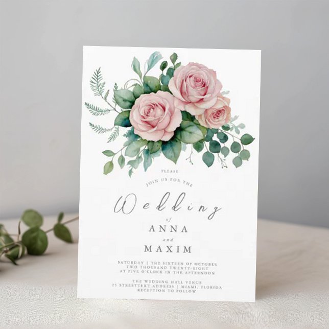 Dusty Rose Floral Elegante Chic Pink Hochzeit Einladung (Von Creator hochgeladen)