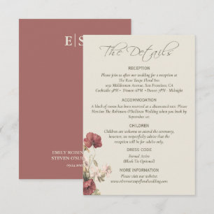 Dusty Rose Floral Elegante Hochzeitskarte Begleitkarte