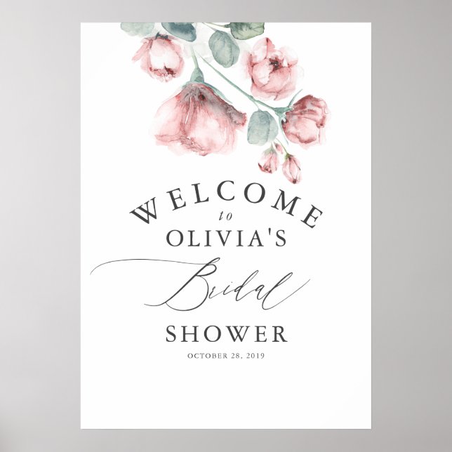 Dusty Rose Floral Elegantes Brautparty Willkommen Poster (Vorne)