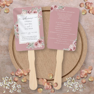 Dusty Rose Floral Elegantes Hochzeitsprogramm Fächer