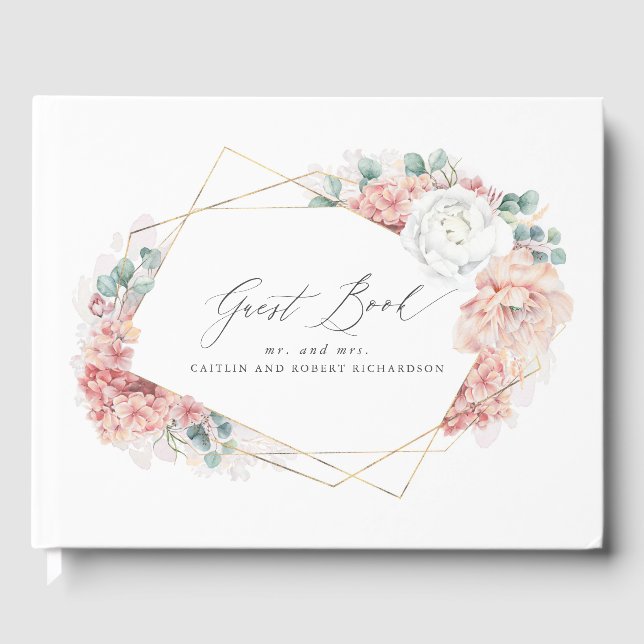 Dusty Rose Floral Elegantes Peach Wedding Gästebuc Gästebuch (Vorderseite)
