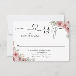 Dusty Rose Floral Elegantes Script Herz RSVP Karte