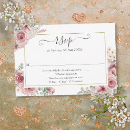 Dusty Rose Floral Elegantes Skript RSVP Karte