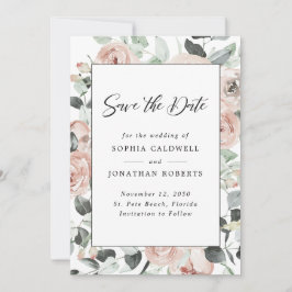 Dusty Rose Floral Eukalyptus Wedding Save The Date
