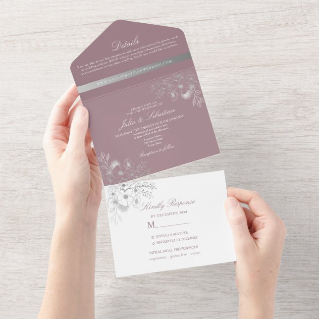 Dusty Rose Floral Foto Hochzeit Einladung (Abreißen)