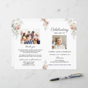 Dusty Rose Floral Funeral Service Programme photo