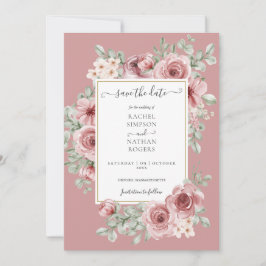 Dusty Rose Floral Gold Wedding Foto Save The Date