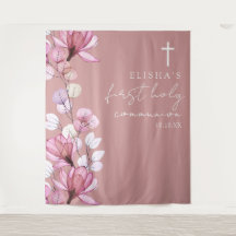 Dusty Rose Floral Heilige Kommunion Foto Hintergru