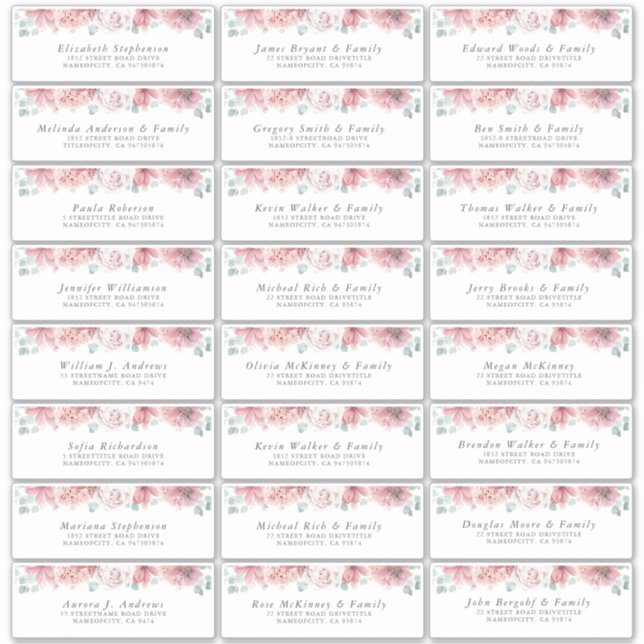 Dusty Rose Floral Individual Guest Address Labels (Vorderseite)