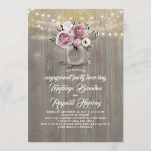Dusty Rose Floral Mason Jar Rustikale Verlobung Einladung