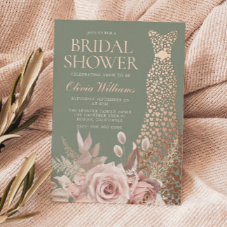 Dusty Rose Floral Rose Gold Gown Bridal Shower Folieneinladung