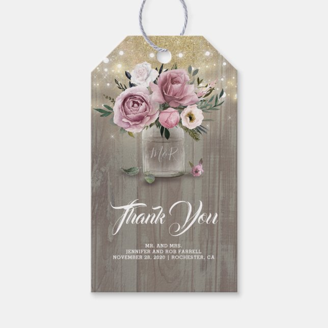 Dusty Rose Floral Rustic Country Danke Geschenkanhänger (Vorderseite)