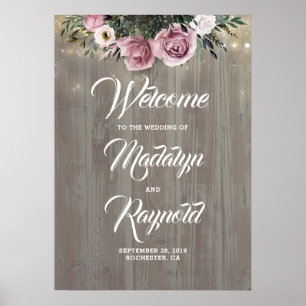 Dusty Rose Floral Rustic Wedding Willkommen Poster