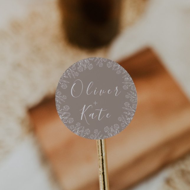 Dusty Rose Floral | Script Wedding Umschlag Aufkle Runder Aufkleber (Von Creator hochgeladen)