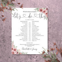 Dusty Rose Floral Script Wedding Zeitplan Timeline
