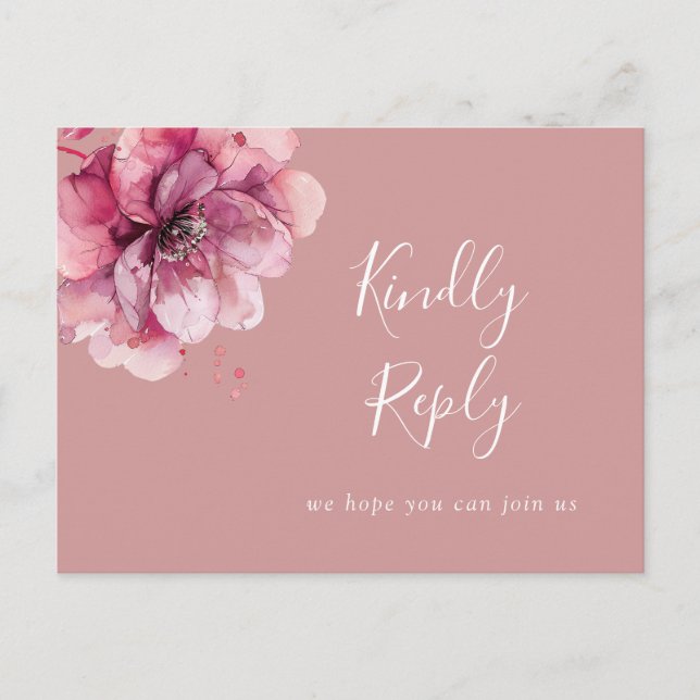Dusty Rose Floral Song Demande Carte postale RSVP (Devant)