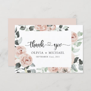 Dusty rose Floral verdure Merci Invitation