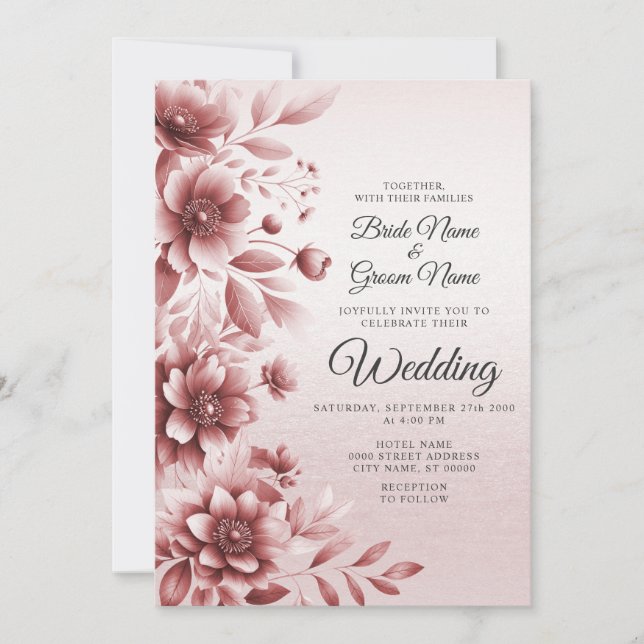 Dusty Rose Floral Wedding Einladung (Vorderseite)