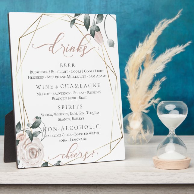 Dusty Rose Floral Wedding Reception Bar Menu Fotoplatte (Seite)
