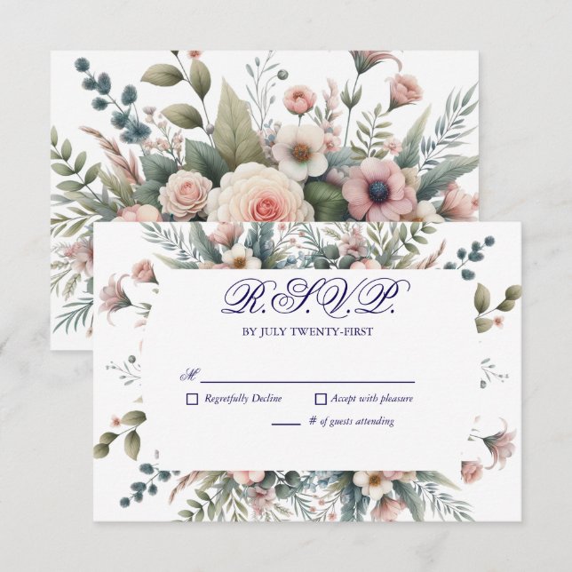 Dusty Rose Floral Wedding RSVP Botanical Réponse (Devant / Derrière)