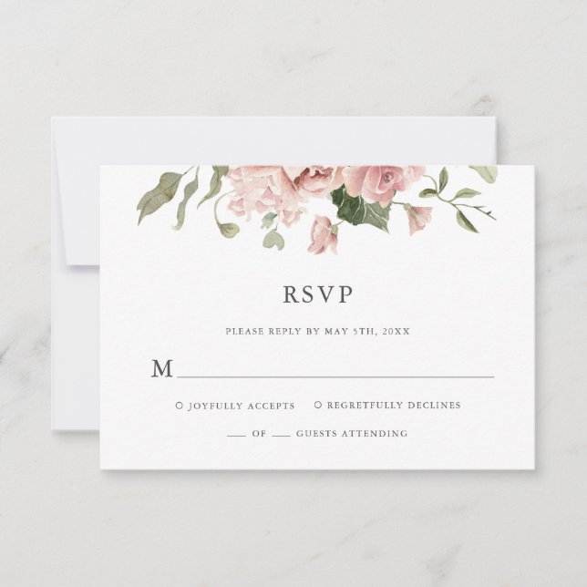 Dusty Rose Floral Wedding RSVP Karte (Vorderseite)
