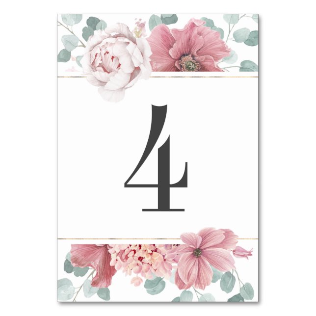 Dusty Rose Floral Wedding Tischnummer (Vorderseite)