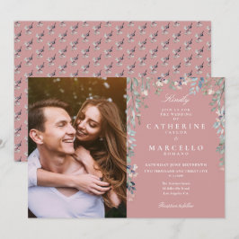 Dusty Rose Floral Wildblumen Foto Hochzeit Einladung