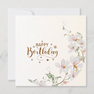 Dusty Rose Floral Wreath Flat Happy Birthday Card Karte
