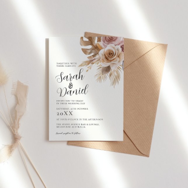 Dusty Rose Floral Wreath Wedding Einladung (Von Creator hochgeladen)