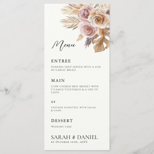 Dusty Rose Floral Wreath Wedding Menükarte (Vorderseite)