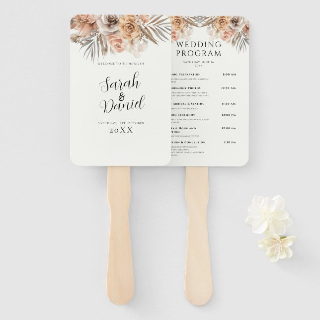 Dusty Rose Floral Wreath Weddingprogramme Fächer (Vorne und Hinten)