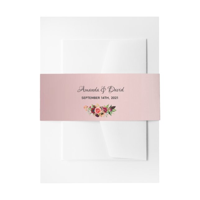 Dusty Rose florals elegant Namen Hochzeit Einladungsbanderole (Vorderseite Beispiel)