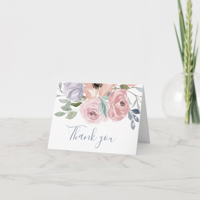 Dusty Rose Florals Mariage Carte de remerciements (Devant)