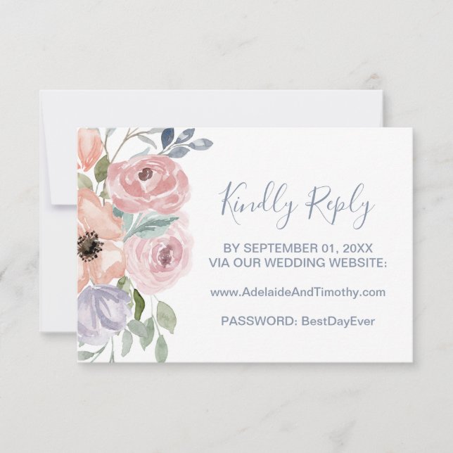 Dusty Rose Florals Mariage Website Carte RSVP (Devant)
