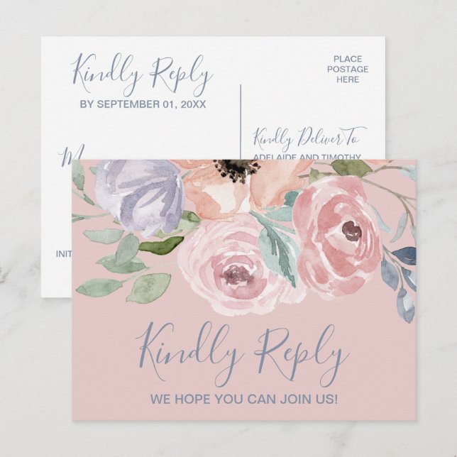 Dusty Rose Florals Menü Auswahl UAWG Postkarte (Vorne/Hinten)