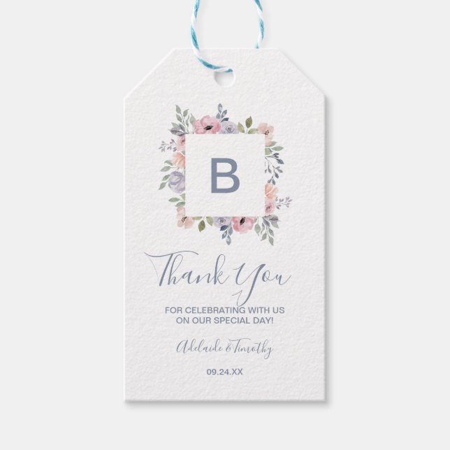 Dusty Rose Florals Monogram Vielen Dank Geschenkanhänger (Vorderseite)