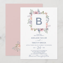Dusty Rose Florals Monogram Wedding Einladung