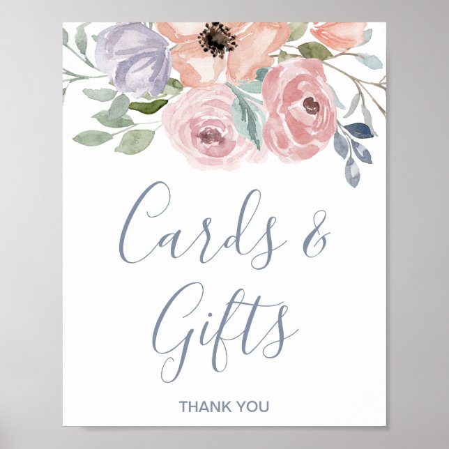 Dusty Rose Florals Wedding Cards and Gifts Sign Poster (Vorne)
