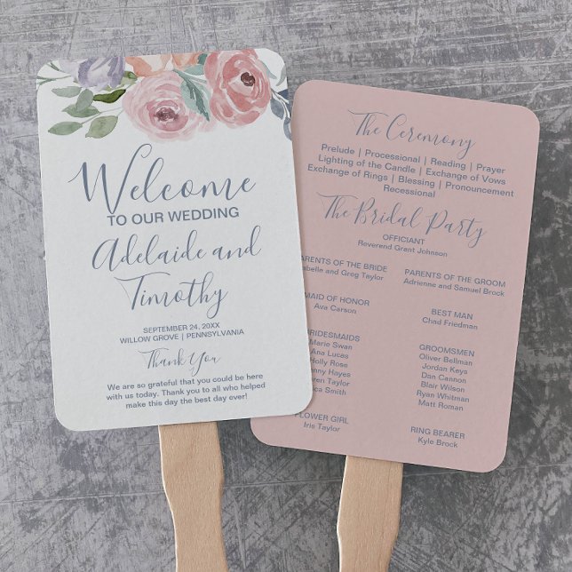 Dusty Rose Florals Wedding Program Fächer (Von Creator hochgeladen)