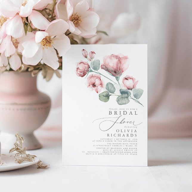 Dusty Rose Florenz Elegantes Brautparty Einladung (Dusty Pink Floral Bridal Shower Invitations)