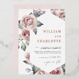 Dusty Rose Foliage Moderne Hochzeit Folieneinladung