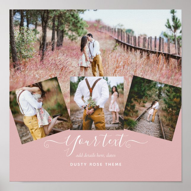 Dusty Rose FOTO COLLAGE Custom WEDING GIFT Poster (Vorne)