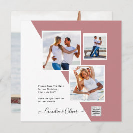 Dusty ROSE Foto Wedding Invite QR Code Rett Datum