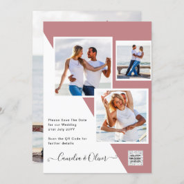 Dusty ROSE Foto Wedding Invite QR Code Rett Datum Einladung