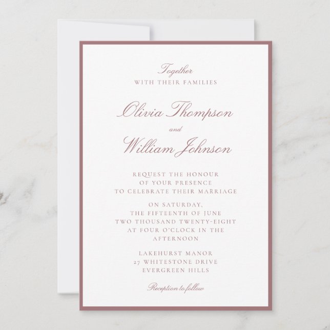 Dusty Rose Framed Wedding Invitation Einladung (Vorderseite)