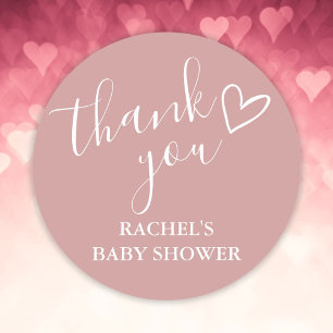 Dusty Rose Girl Baby Shower Skript Herz Danke Runder Aufkleber